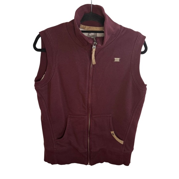 Nike Jackets & Blazers - Nike Burgundy Sherpa Lined Fleece Vest Women's Size Large Full Zip Pockets